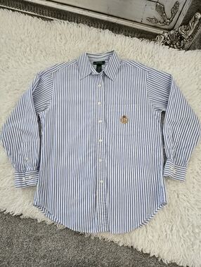 Lauren Ralph Lauren 100% Cotton striped button-down shirt Size 10.